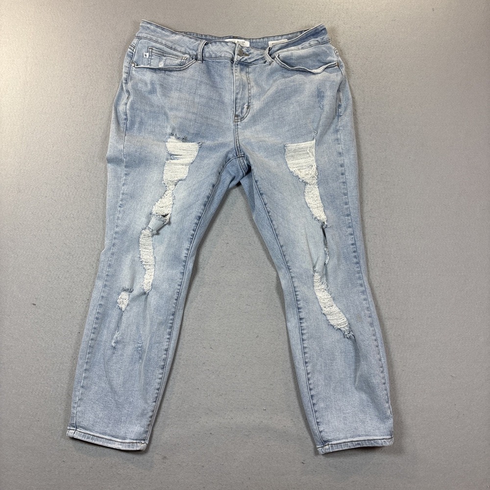 Judy Blue Jeans Womens 20W Blue Denim Stretch Distressed Ripped Boyfriend Fit